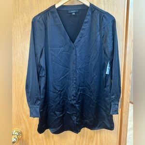 Alfani v-neck button down black top Size PM
